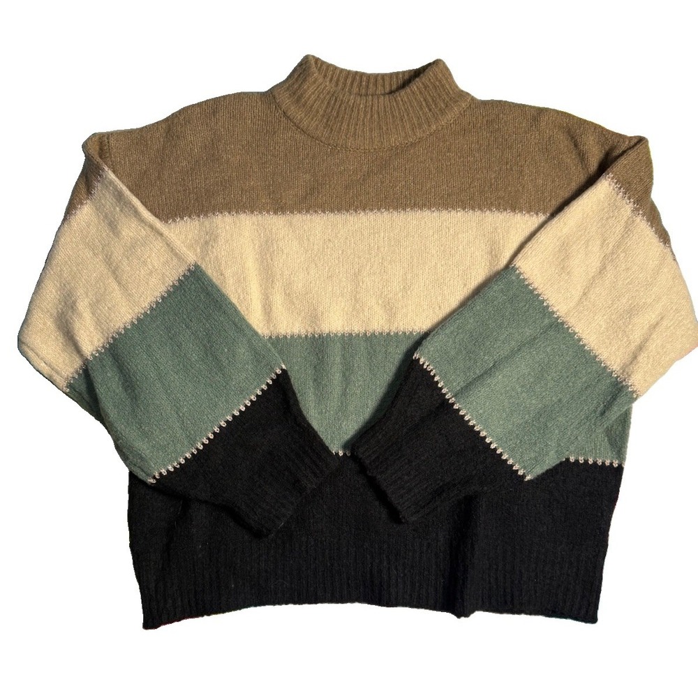 $88 Elan Women's Green Colorblock Macie Striped Oversized Mockneck Sweater Large